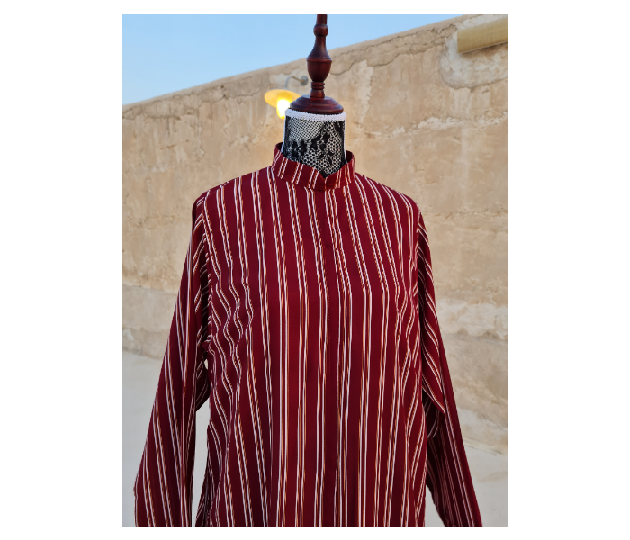 Casting Pearls ILHAM Formal Wears Medium Street Style Abaya With Maroon Outer Stripes - Maroon - Zoom Image 3