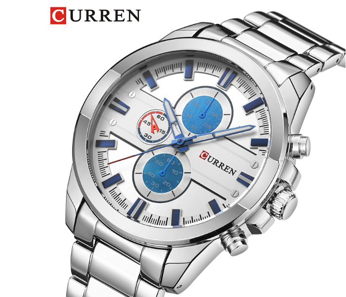 Curren M8274 Analog Chain Watch for Men - Silver and White - Zoom Image