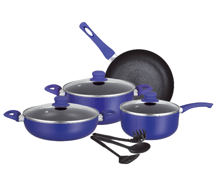 Insiya SV02 10 Piece Non-Stick Aluminium Cookware Set - Dark Blue - Zoom Image 1