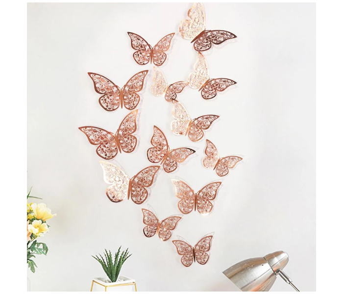 OEM 12 Piece 4D Hollow Butterfly Decoration Wall Sticker - Rose Gold - Zoom Image 1