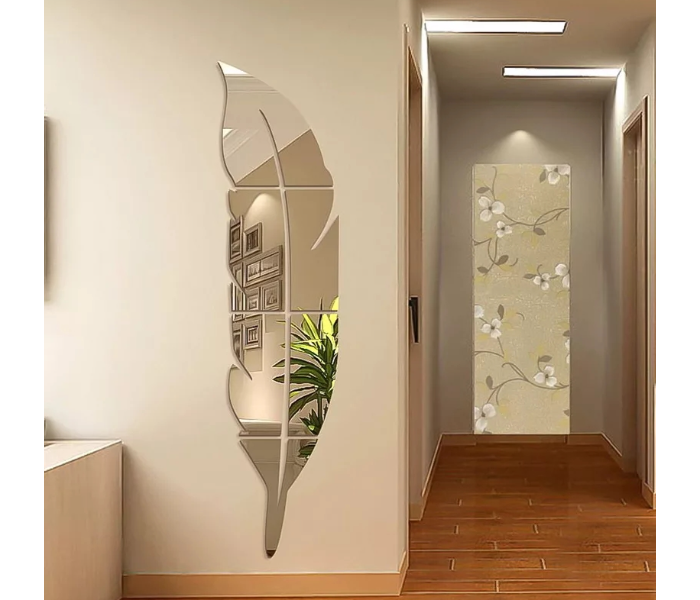 OEM Acrylic 3D Feather Self-Adhesive Mirror Wall Sticker - Silver - Zoom Image 1