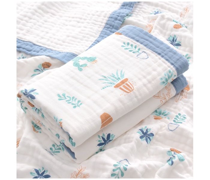 Phoenix MUSBLNK6LY 6 Layer Muslin Cotton Baby Swaddle Blanket - Bright Blue Border(Tractor Print) - Zoom Image 1