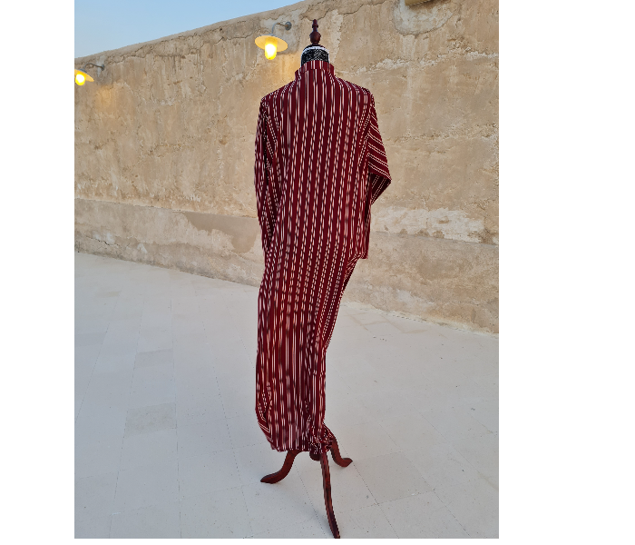 Casting Pearls ILHAM Formal Wears Large Street Style Abaya With Maroon Outer Stripes - Maroon - Zoom Image 5