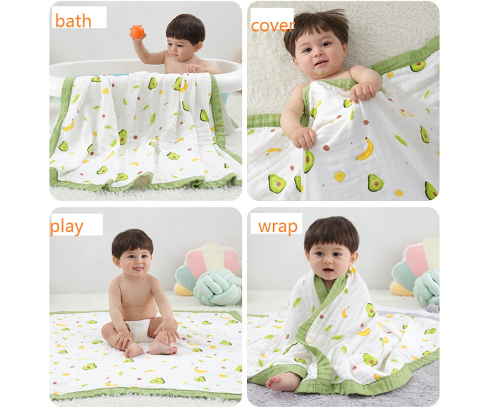 Phoenix MUSBLNK6LY Cartoon Printed 6 Layer Muslin Cotton Baby Swaddle Blanket - Green Border(Avacado Print) - Zoom Image 3