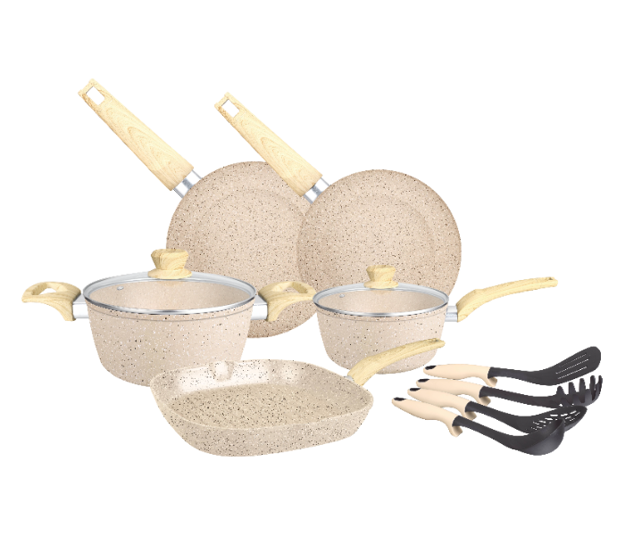 Insiya SV28 11 Piece Premium Granite Coated Aluminium Cookware Set - Desert Brown - Zoom Image 1