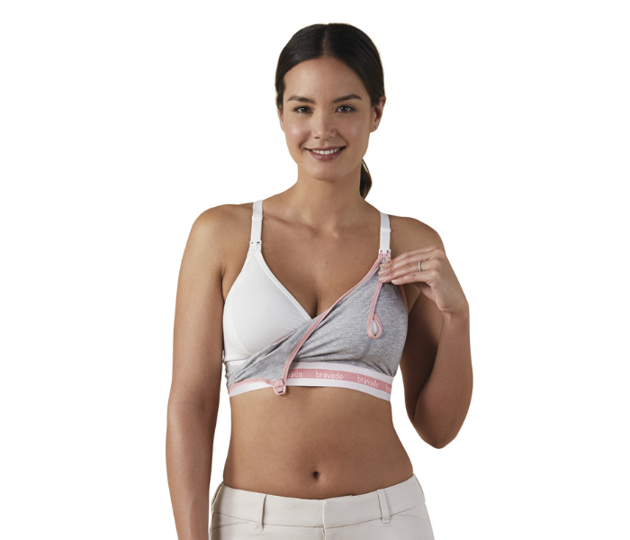 Bravado 9301XJ2-6 Medium Clip And Pump Dusted Peony with Dove Heather Trimmings Accessory Nursing Bra -Pink and Grey - Zoom Image 3