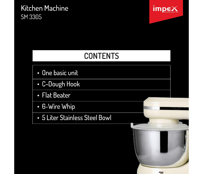 Impex SM 3305B 1000W Kitchen Machine Mixer Grinder - Cream - Zoom Image 2