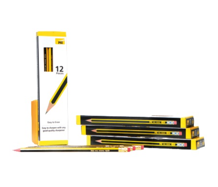 PSI 12Piece HB Pencil With Eraser -Yellow and Black - Zoom Image