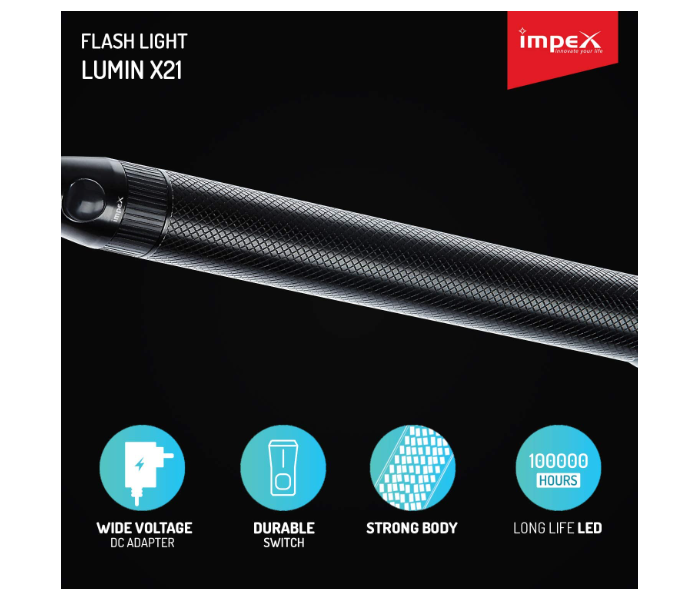 Impex LUMIN X21 2000mAh Rechargeable LED Handheld Flashlight - Black - Zoom Image 2