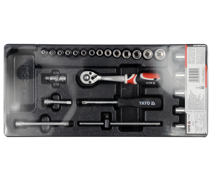 Yato YT-5541 25 Piece 3.5 - 14mm Cr-V Steel Socket Set with Plastic Tray - Grey - Zoom Image 2