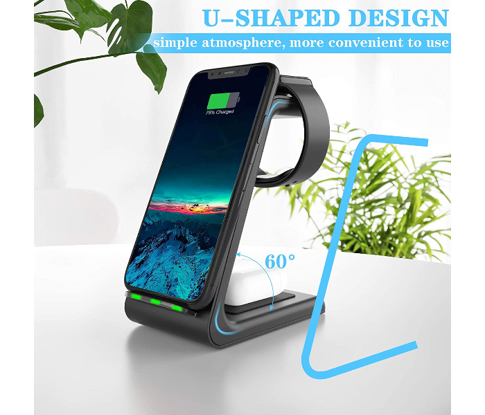 3 in 1 Wireless Charger Charging Stand - Black - Zoom Image 3