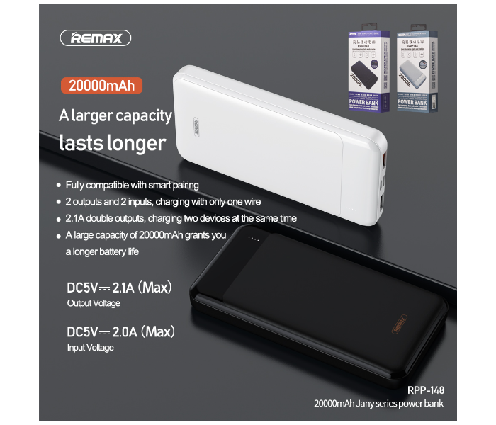 Remax RPP-148 Jany Series 20000mAh 2 USB Power Bank - Black - Zoom Image 2