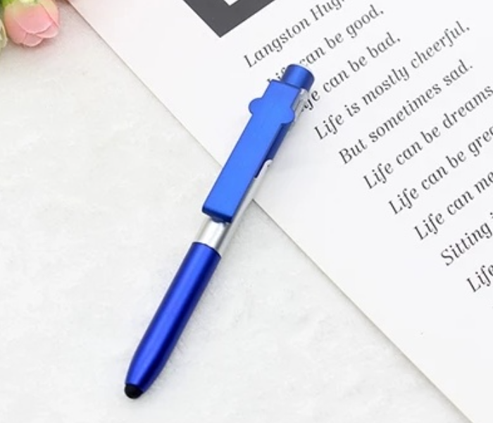 OEM Foldable Ballpoint Pen with Mobile Holder and LED Light - Blue - Zoom Image 1