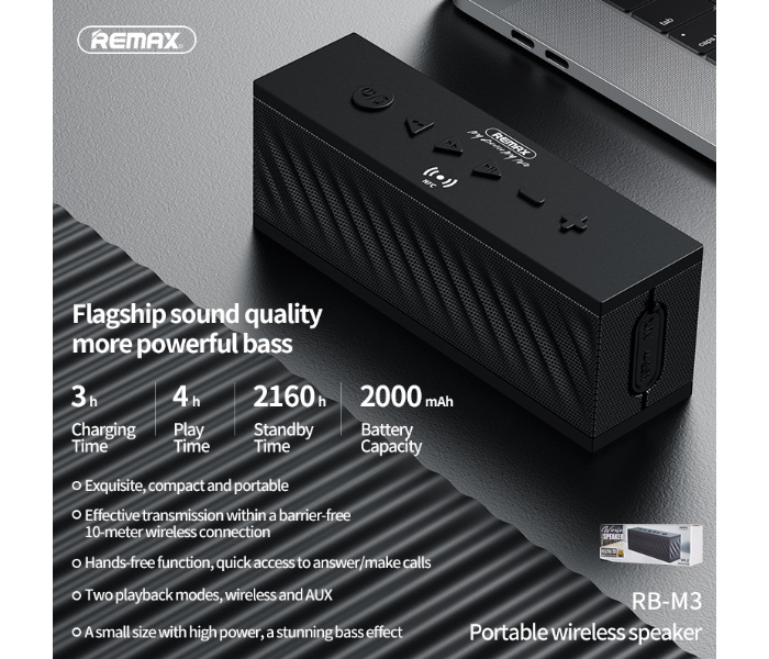 Remax RB-M3 Portable Wireless Speaker - Black - Zoom Image 3