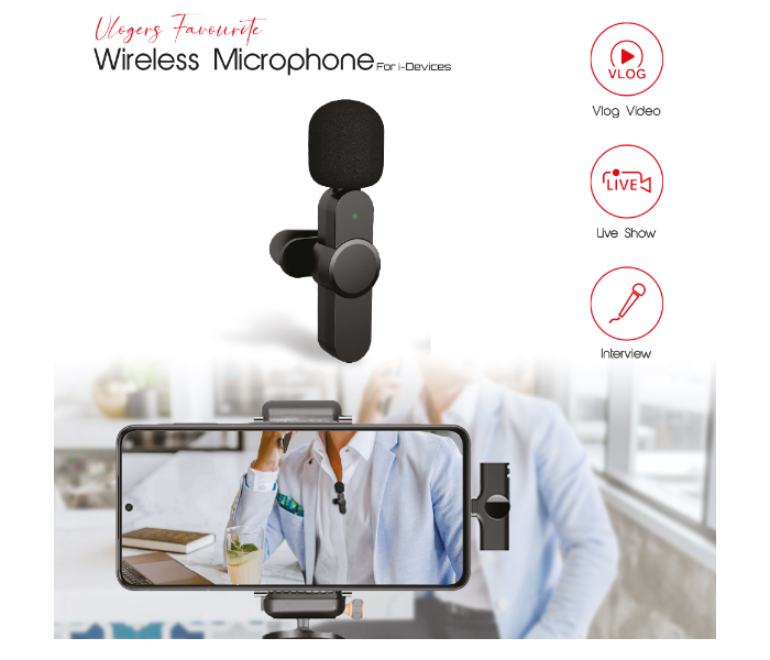 ISMART M16 Wireless Microphone for iOS Devices Perfect For Vloggers  - Black  - Zoom Image 1