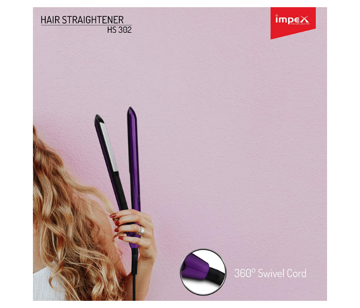 Impex HS 302 35W PTC Fast Heating Hair Straightener with Lock Function - Violet - Zoom Image 3