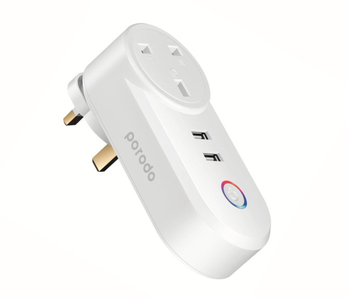 Porodo PD-WFPU2-WH Dual USB-Port Smart Wifi 16A UK Plug - White - Zoom Image 1