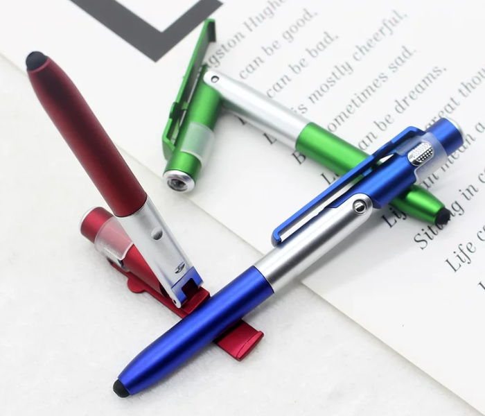 OEM Foldable Ballpoint Pen with Mobile Holder and LED Light - Green - Zoom Image 2