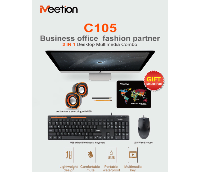 Meetion C105 USB Standard 3 In 1 Desktop Multimedia Combo - Zoom Image 5