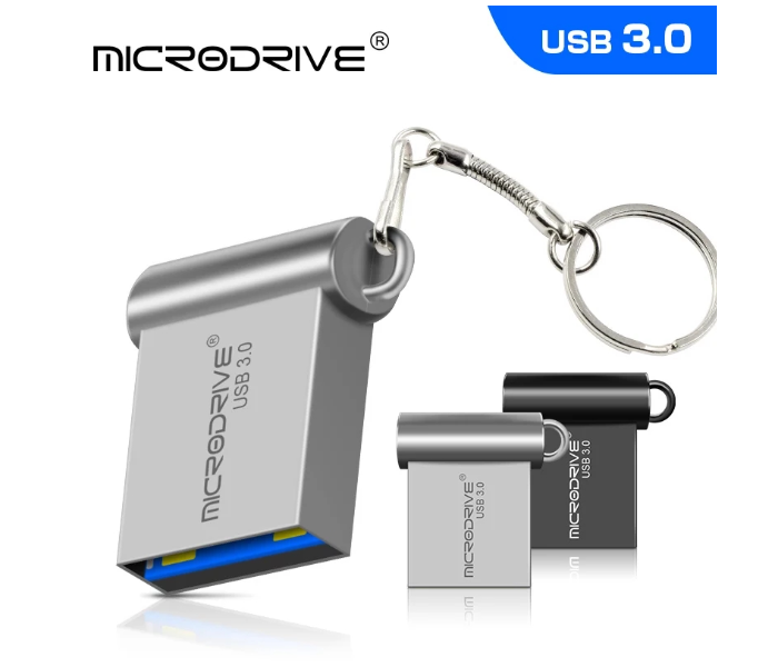 Microdrive 64GB Waterproof High Speed USB 3.0 Metal Flash Drive with Key Ring - Silver - Zoom Image 1