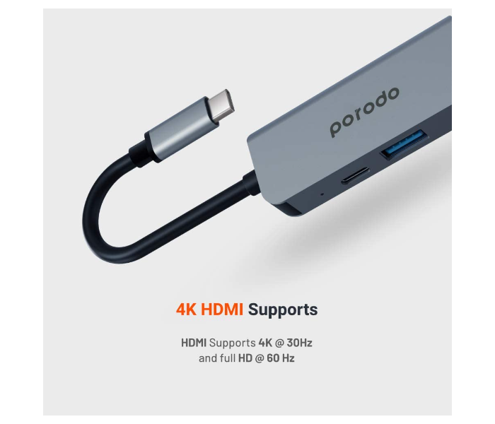 Porodo PD-4K31C-GY USB C to HDMI 4K Multiport Adapter - Gray - Zoom Image 3