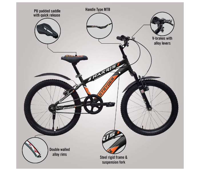 Tata Stryder Harris 20T MTB Bicycle - Black and Orange - Zoom Image 3