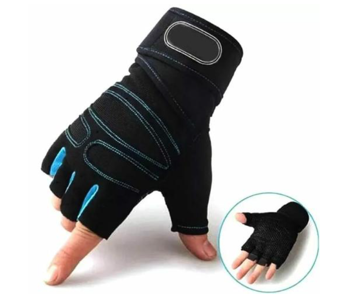 Fingerless Weight Lifting Medium Size Gym Gloves for Men and Women - Black and Blue - Zoom Image 1