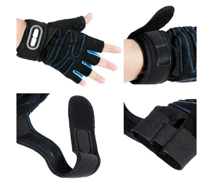 Fingerless Weight Lifting Large Size Gym Gloves for Men and Women - Black and Blue - Zoom Image 3