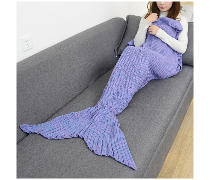 FN-Super Soft Crochet Mermaid Tail Blanket For Kids (85cm) - Purple - Zoom Image 1