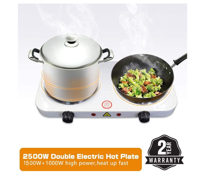 Impex HP 202 2500W Stainless Steel Electric Double Hot Plate with Auto Thermostat Overheat Protection - White - Zoom Image 3