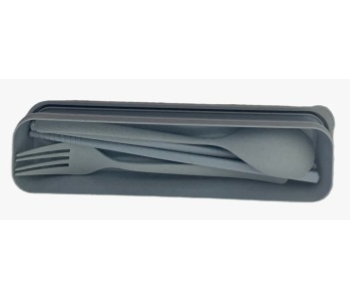 Wheat Straw Plastic Case With Fancy Cutleries Large- Bluegray - Zoom Image