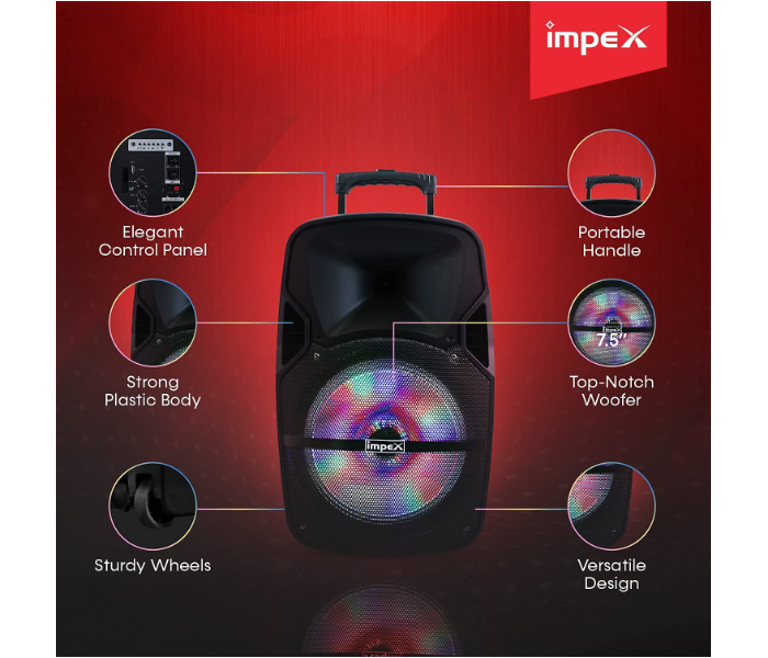 Impex ST 80A 55W Rechargeable 2.0 Multimedia Trolley Speaker System with Wireless Connectivity - Black - Zoom Image 2