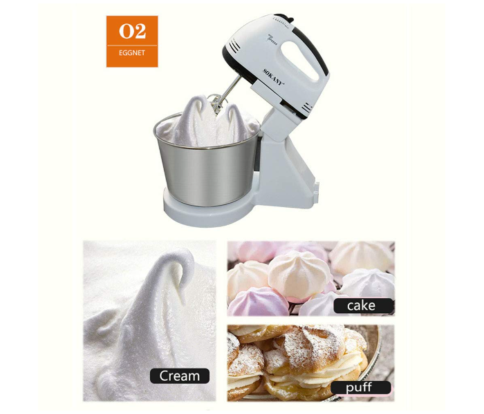 Boss Tech 250W 7 Speed 2 in 1 Electric Hand Mixer with 2 Litre Stainless Steel Bowl - White and Silver - Zoom Image 6