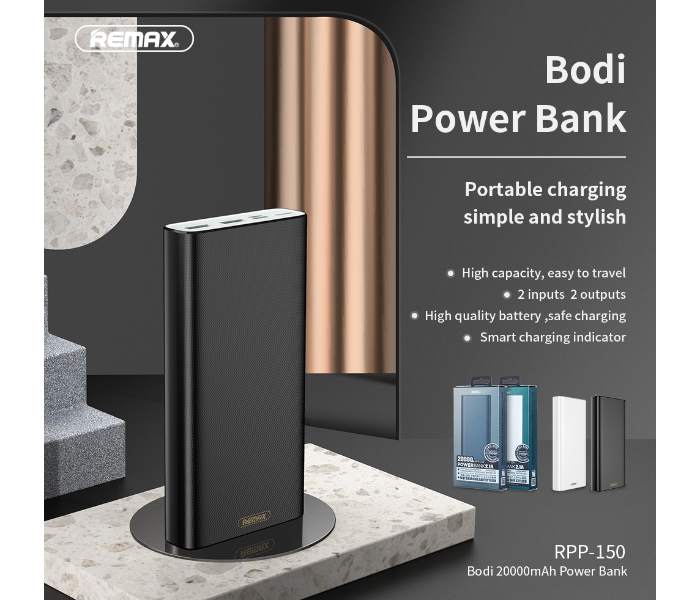 Remax RPP-150 Bodi Series 20000mAh 2 USB Power Bank - Black - Zoom Image 3