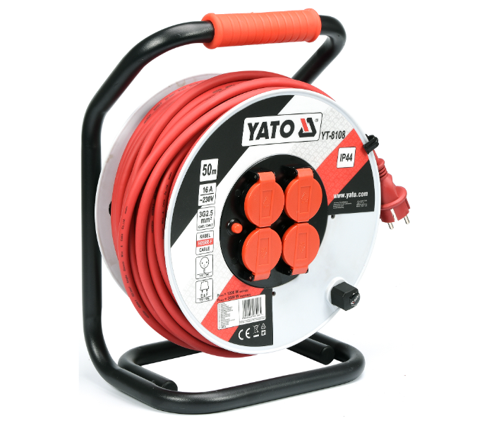 Yato YT-8108 50 Meter Cable Reel Extension Cord - Black and Red - Zoom Image