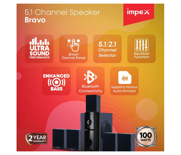 Impex HT 5106 5.1 BANG 170 W Multimedia Bluetooth Home Theatre Speaker System with Remote - Black - Zoom Image 2