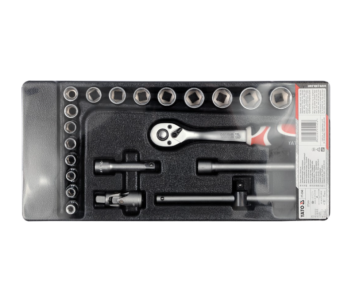 Yato YT-5542 22 Piece 6 - 22mm Cr-V Steel Socket Set with Plastic Tray - Grey - Zoom Image 2