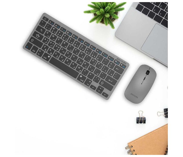 Porodo PD-BTKBMCO-GY Super Slim and Portable Keyboard and Mouse - Gray - Zoom Image 3