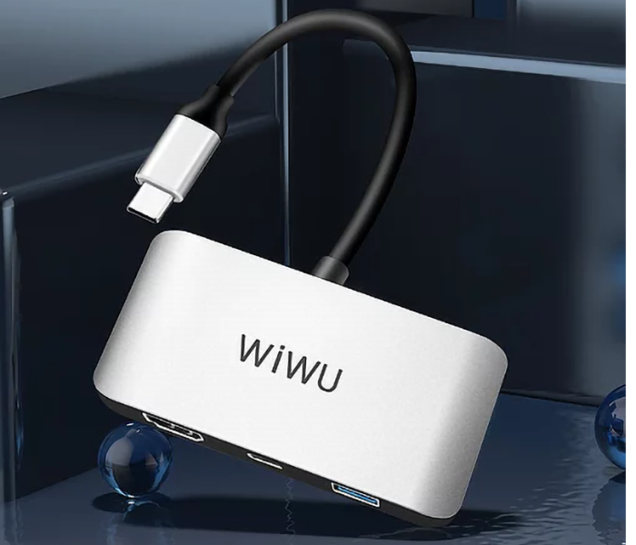 Wiwu ALPHAC2HG  Alpha 3 In 1 USB-C Hub C2H - Grey - Zoom Image 3