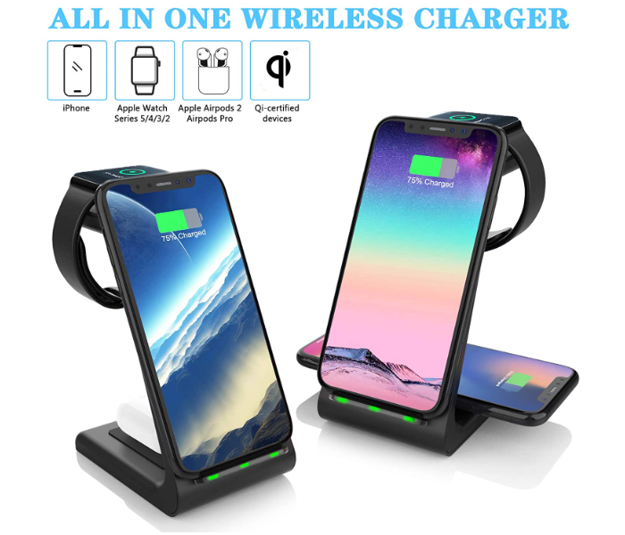 3 in 1 Wireless Charger Charging Stand - Black - Zoom Image 5