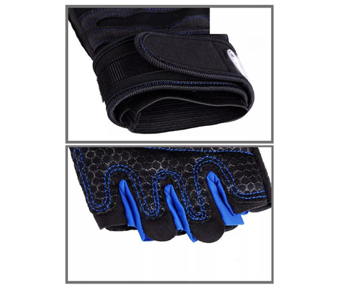 Fingerless Weight Lifting Medium Size Gym Gloves for Men and Women - Black and Blue - Zoom Image 5