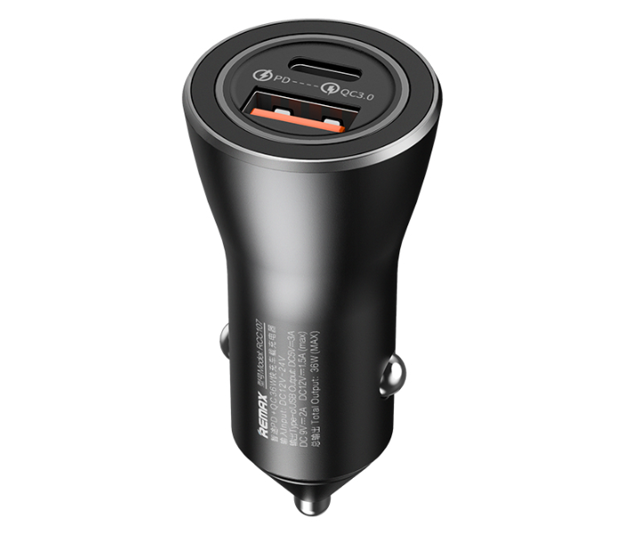 Remax RCC107 Fast Charging PD and QC Type-C Car Charger - Black - Zoom Image 1