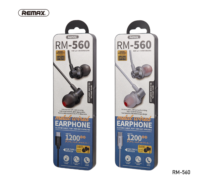 Remax RM-560 Metal Type-C Wired Earphone - Silver - Zoom Image 3