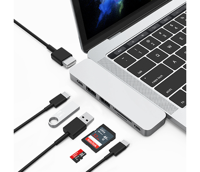 Wiwu T08G USB Type-C 7 In 1 Hub Aluminum Case - Grey - Zoom Image 1