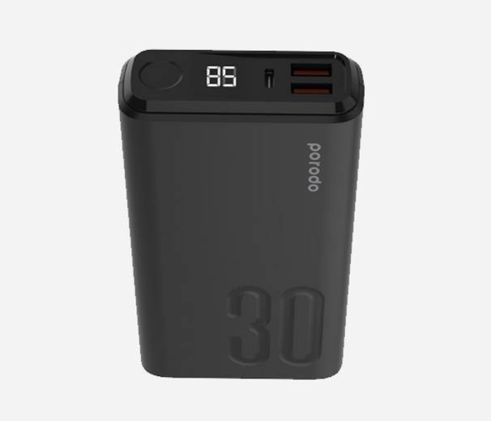 Porodo PD-3094-BK Portable 30000mAh 20W with USB-C PD Input and Output Power Delivery Quick Charge 3.0 Touch Sensor Power Button Powerbank - Black - Zoom Image 3