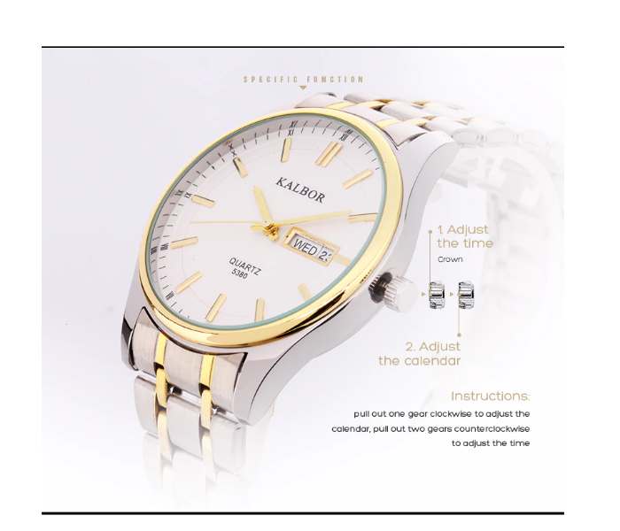 Kalbor Casual Stainless Steel Quartz Couple Waterproof Watches -Gold and Silver - Zoom Image 2