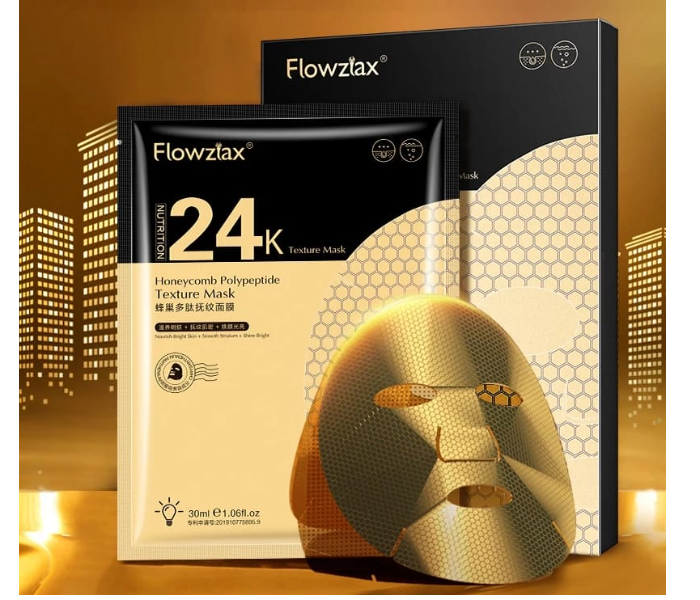 Flowziax 5 Piece Honeycomb 24k Gold Collagen Polypeptide Texture Face Mask - Zoom Image 1