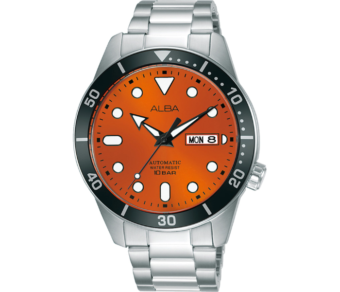 Alba AL4163X1 42mm Active Stainless Steel Analog Watch for Men - Silver and Orange - Zoom Image