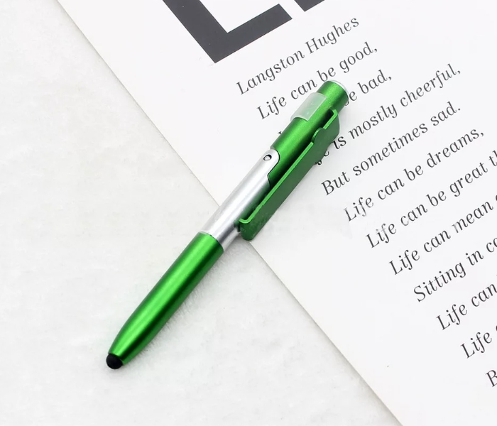 OEM Foldable Ballpoint Pen with Mobile Holder and LED Light - Green - Zoom Image 1