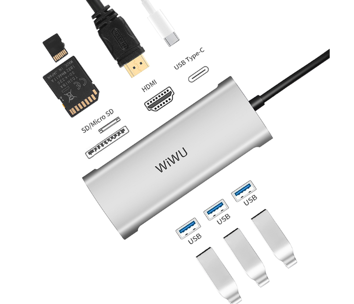 Wiwu ALPHA731HPG 7 In 1 USB-C Hub - Grey - Zoom Image 3